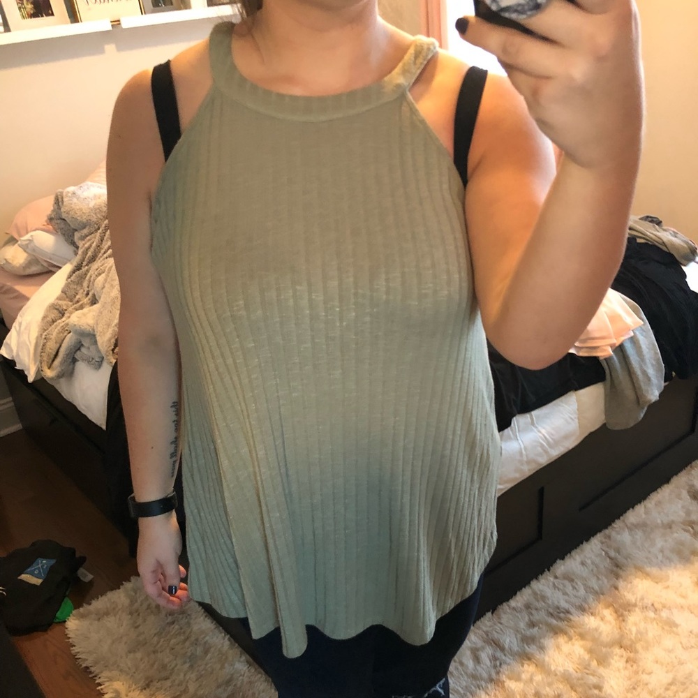 High neck ribbed tank